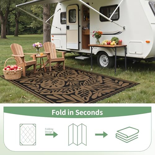 GENIMO Outdoor Rug, 5'x8' Waterproof Plastic Rugs for Patio, Black - Image 7