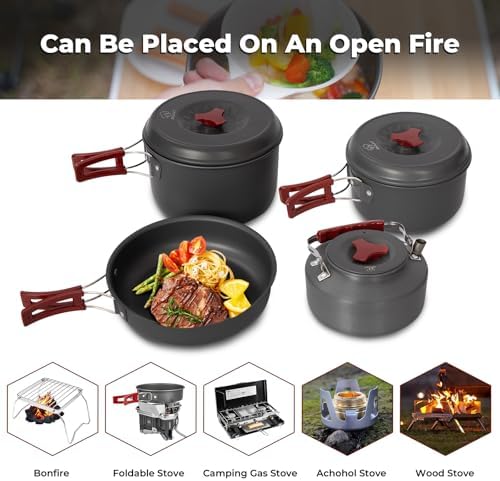 Bulin Camping Cookware, Portable Pots Kettle and Pans Set, 13 PCS for 3-4 - Image 3