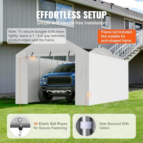 VEVOR Carport Replacement Canopy Cover Side Wall 10 x 20 ft, Garage Tent Shelter Tarp Heavy-Duty Waterproof & UV Protected, Easy Installation with Ball Bungees,White (Top and Frame Not Included) - Image 5