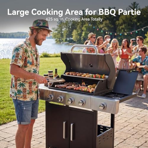 Aoxun 4-Burner 49000 BTU Propane Grill with Side Burner, Black - Image 4