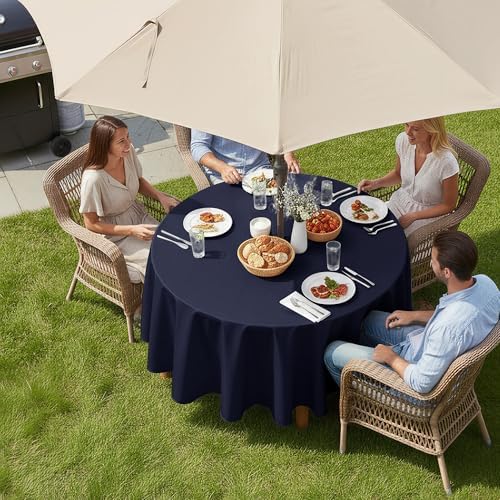LUSHVIDA Round Outdoor Tablecloth with Umbrella Hole 70 Inch Navy - Image 2