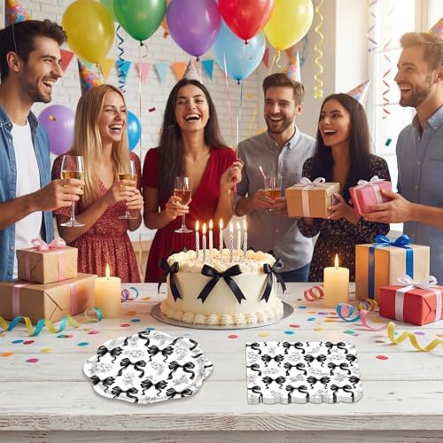 40PCS Black Bow Paper Plates and Napkins Set - Disposable Black and White birthday Party Supplies for Girls & Women, Coquette Birthday Supplies for Galentine’s Gatherings/Bridal Showers - Image 5