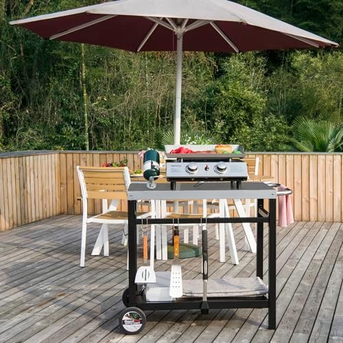 Royal Gourmet Dining Cart Table with Double-Shelf PC3401S (Silver) - Image 3
