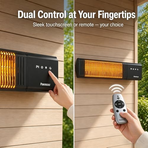 Powerscale 1500W Electric Patio Heater, IP65 Waterproof, Remote, Fast Heating, 4 Heat Levels, 24H Timer & Memory Function, Wall Mounted Indoor/Outdoor Heater for Patio, Garage, Backyard, Black - Image 5