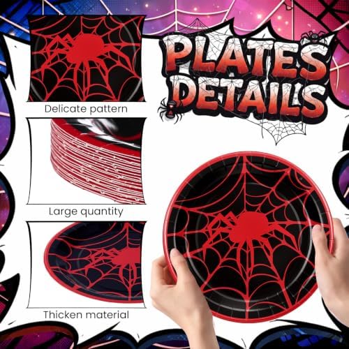 Havawish 144 Pcs Spider Paper Plates Birthday Party Decorations 7'' 9'' - Image 5