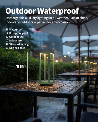 PUSU Cordless Waterproof Table Lamps Set of 2, Green LED Outdoor Desk Lamp - Image 2