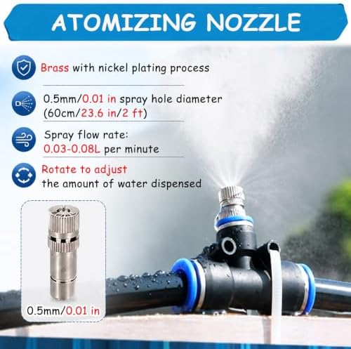 Irrigation Fogging Kit，Farm Cooling Mister for Construction Fence/Livestock/Greenhouse Garden，Outdoor Atomizing Mist Tubing Kit with Brass Nozzles(90m/295') - Image 3
