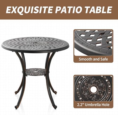 31" Round Patio Dining Table with Umbrella Hole, Cast Aluminum Bistro Table Outdoor Side Table for Backyard, Garden, Patio, Porch - Image 6