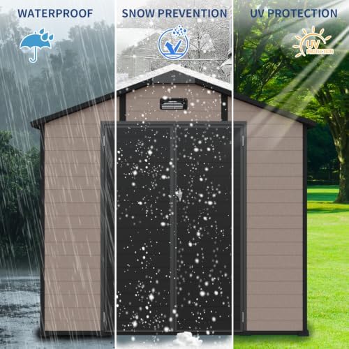 8x10 FT Plastic Outdoor Storage Shed with Lockable,Window & Floor,Champagne - Image 6