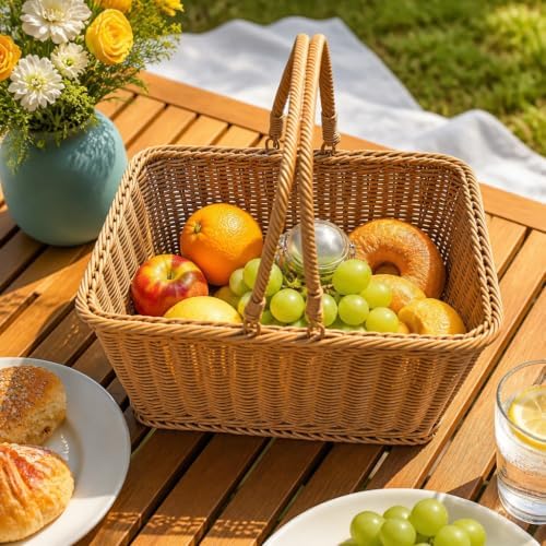 2‑Pack Large Poly Wicker Baskets, Handwoven PVC Picnic Storage with Handles - Image 7
