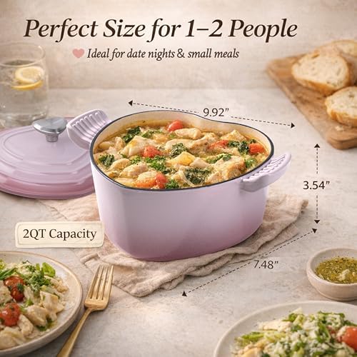Mabeeze Heart Shaped Dutch Oven, Enameled Cast Iron, 2 Qt Pink - Image 2