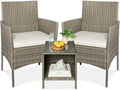 Best Choice Products 3-Piece Outdoor Wicker Conversation Bistro Set, Space Saving Patio Furniture for Garden w/Side Table - Taupe/White Sand by BestChoiceProducts