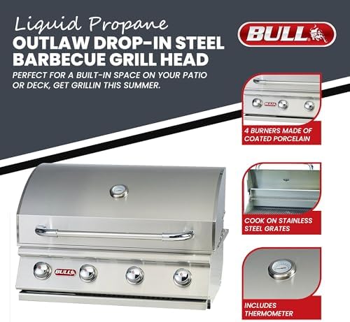 Bull Outdoor Products Outlaw 60,000 BTU Drop-In Grill Head – Stainless Steel, Liquid Propane - Image 2
