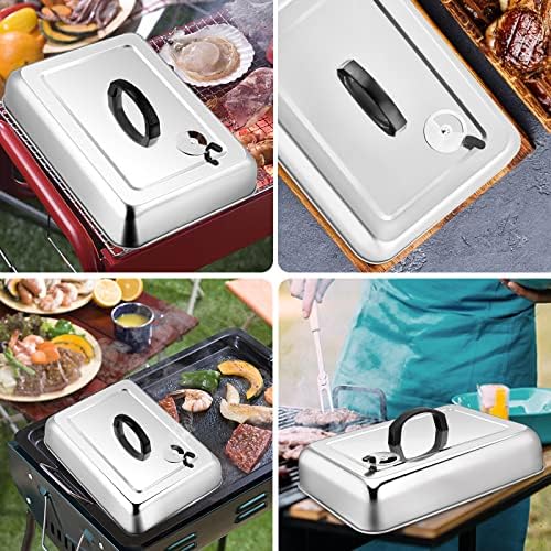 Leonyo 13" Rectangular Basting Cover with 11"x 9" Cooling Rack, Cheese Melting Dome & Wire Rack for Baking, Griddle Accessories with Steam Dome Lids for Oven, BBQ Flat Top Grill Cooking - Image 6