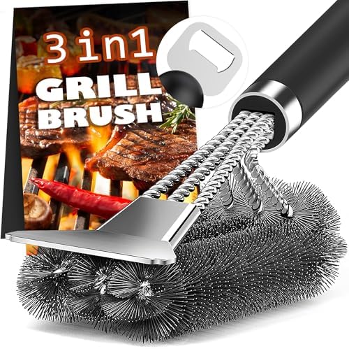 Grill Brush and Scraper-18 Adjustable Handle Safe BBQ Grill Brush for Outdoor Grill-Deep BBQ Clearning Brush wih Bottle Operner Extra Strong Grill Cleaner Accessories for Gas/Charcoal Grilling Grates by PePeng