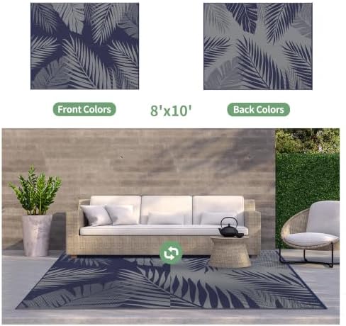 GENIMO Outdoor Rug, Waterproof Plastic Rugs for Patio, 8'x10' Blue Grey - Image 2
