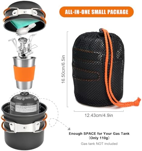 Odoland 11pcs Camping Cookware Backpacking Stove Set with Lightweight Pot - Image 2