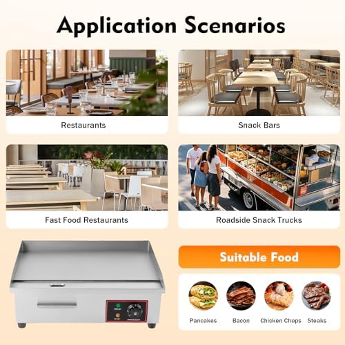 Flat Top Grill, 110V 3000W 22'' Commercial Electric Countertop Griddle Nonstick Restaurant Teppanyaki Cooking Stove for Outdoor Kitchen BBQ Pancake - Image 6