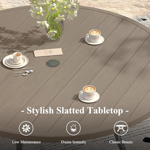 Outdoor Dining Table for 8, 63" Round Outdoor Table with Adjustable Umbrella Hole, All-Weather Metal Patio Dining Table for Lawn Garden Backyard Deck, Grey - Image 4