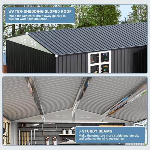 WKM 10x14 FT Outdoor Storage Metal Shed with Window, Black - Image 4