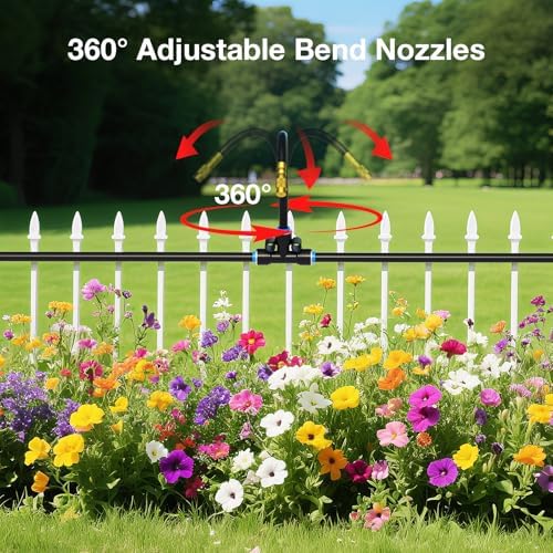 MIXC 1/4" 100Ft Drip Irrigation System for Garden with 16pcs 360°Adjustable Brass Nozzles & Bendable Rod,Upgraded Watering System Kit for Outdoor Plants,Lawn,Raised Bed,Potted Plant,Yard,Greenhouse - Image 3