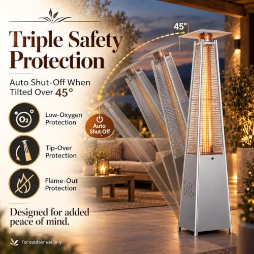 48,000 BTU Pyramid Patio Heater with Cover, Silver - Image 6