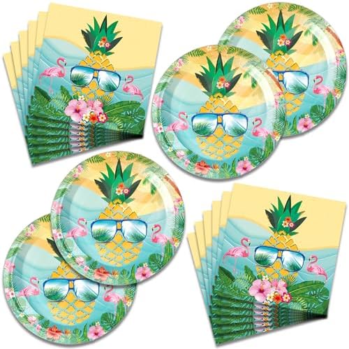 40pcs Fancy Land Flamingo Party Supplies Summer Beach Paper Plates and Napkins Set Pineapple Summer Hawaiian Tableware for 20 Guests by Frypeas
