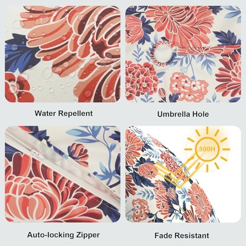 LVTXIII Round Outdoor Tablecloth with Umbrella Hole and Zipper, Water-Repellent 60 Inch Patio Table Cover for Bistro, Garden, Patio & Picnic, Vibrant Blossom - Image 4