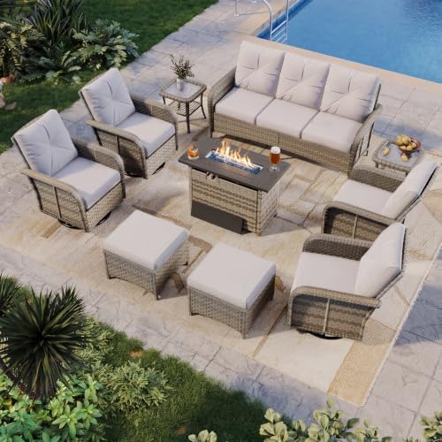 Aoxun 10-Piece Wicker Rattan Patio Furniture Set with 44" Fire Pit Table by Aoxun