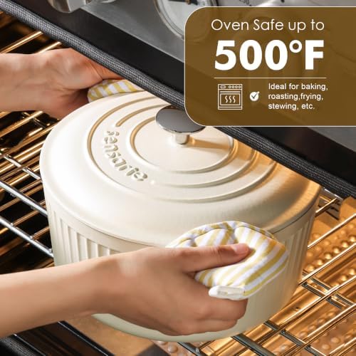 SENSARTE 3.5QT Enameled Cast Iron Dutch Oven Pot with Lid&Cotton Potholders - Image 3