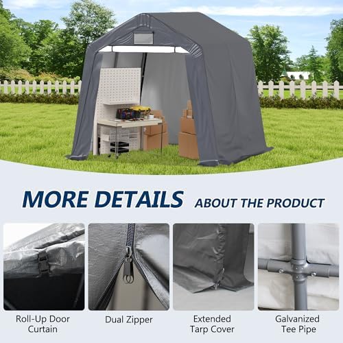 COVERONICS 8' x 8' Outdoor Portable Storage Shelter Shed, Grey - Image 6