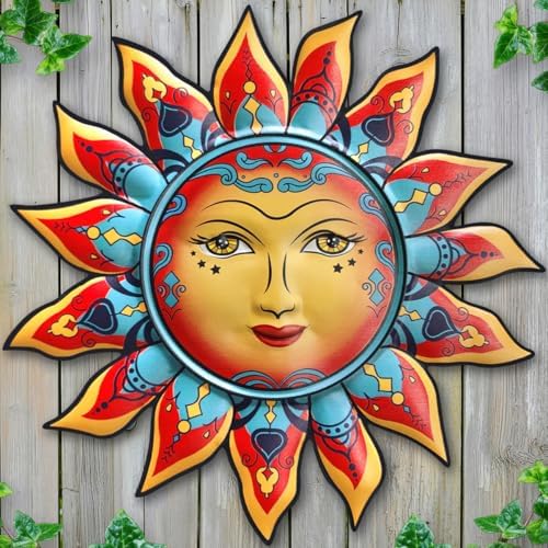 Daogtc Metal Sun Wall Decor - Sun Flower Wall Art Decoration,Hanging Decoration for Home Garden Farmhouse Yard Patio Fence Living Room Bedroom (SUN-I) by Daogtc