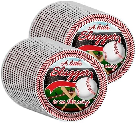 Birthday Galore Little Slugger on the Way Baby Shower - 32 Piece Disposable Party Supplies - Baseball Baby Shower Decorations - Round Party Plates - Large 9" Paper Plates In Bulk - Image 5