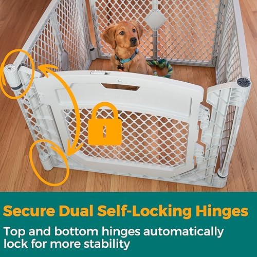 MyPet North States Petyard Plus: 3 Ft. Wide Folding Dog Playpen Indoor or Outdoor. 4-Panel Freestanding Play Pen Dog Gate Made in USA. 26" Tall, Light Gray - Image 4