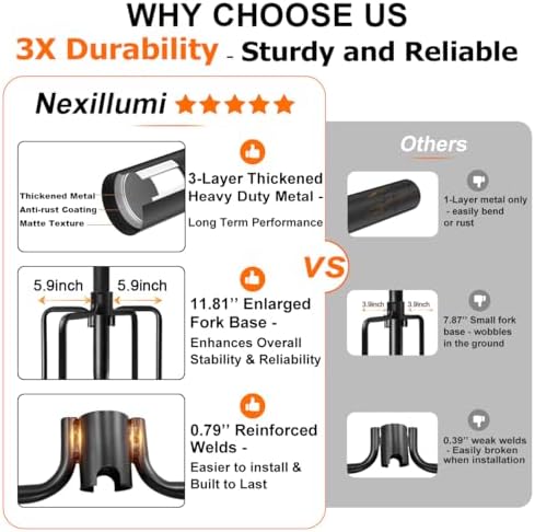 8 Pack String Light Poles for Outside, Upgraded Heavy-Duty Metal Poles for Outdoor String Lights with Fork, Adjustable Lighting Hanging Accessories for Patio Decor Pergola Backyard Garden Decorations - Image 2