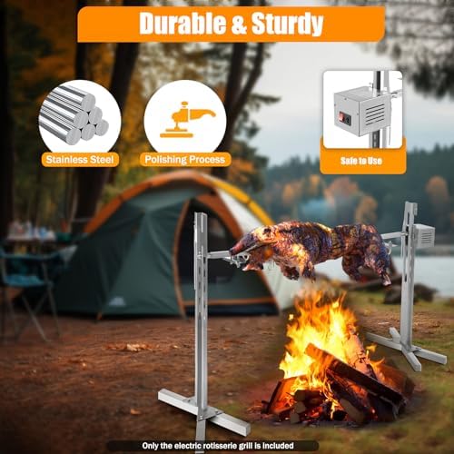 53" Electric BBQ Rotisserie Grill Kit, Automatic Rotisserie Motor, Stainless Steel Grill Tool, Universal Rotisserie Kit for Chicken Pig Lamb Outdoor Party Campfire Barbecue,Height Adjustable (Style 1) - Image 2