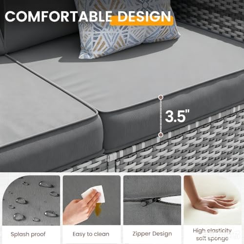 UDPATIO Outdoor Patio Furniture Set 7 Pcs Wicker Sectional Sofa Grey - Image 2