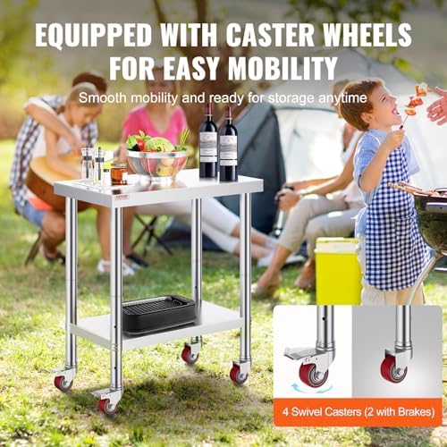 Mophorn 30x18x34 Inch Stainless Steel Work Table 3-Stage Adjustable Shelf with 4 Wheels Heavy Duty Commercial Food Prep Worktable with Brake for Kitchen Prep Work - Image 4