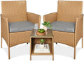 Best Choice Products 3-Piece Outdoor Wicker Conversation Bistro Set, Space Saving Patio Furniture for Garden w/Side Table - Natural/Cement Gray by BestChoiceProducts