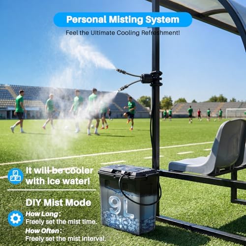 Ausic Portable Misting System, Battery Powered Outdoor Water Mister with 9L Bucket & Rechargeable Pump (Consecutive 8Hrs), Misters for Outside Patio Cooling, for Sports, Camping, Tailgating, Umbrella - Image 3