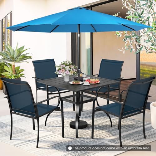 Incbruce 6 Pieces Paito Dining Set with Sky Blue Umbrella, Outdoor Metal Dining Set of 4 Textilene Chairs and Square Table with Umbrella Hole for Garden, Porch and Backyard (Blue) - Image 4