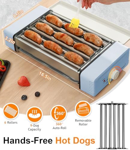 3-in-1 Electric Grill with Hot Dog Roller, Portable Indoor Outdoor BBQ Grill, Griddle and Sausage Roller Machine with Removable Non-Stick Plate & Drip Tray, for Tailgate, Camping, RV, Home Kitchen - Image 2