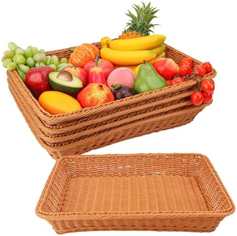 5 PCS 17.7 Inch Poly Wicker Bread Basket, Premium Large Wicker Basket, Woven Pantry Organizer, Rectangular Fruit Baskets, Bread Baskets for Serving, Restaurant, Home, Kitchen by Geytetqi