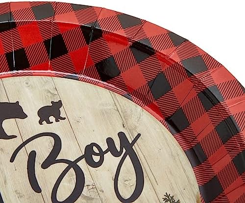 BLUE PANDA Lumberjack Baby Shower Paper Plates - 9 in, 80 Count, Buffalo Plaid - Oh Boy Plates for Baby Shower & Durable Party Supply Decor for Boy Party - Image 5