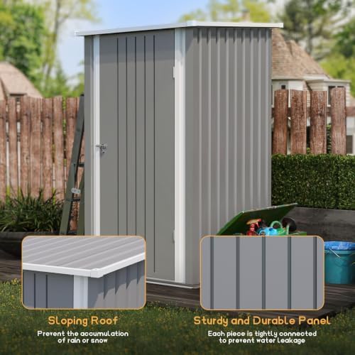 Patiowell 3x3 FT Storage Shed, Small Metal Shed, Gray - Image 3