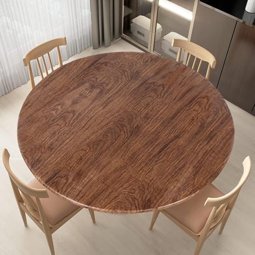 LUSHVIDA Round Tablecloth, Fitted Table Cloth for 45"-56" Tables, Oak by LUSHVIDA