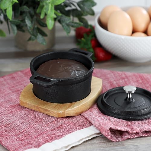MegaChef Cast Iron 8 Ounce Mini Dutch Oven with Wood Tray, Cookware, Bakeware, Serveware (1 Piece) - Image 7
