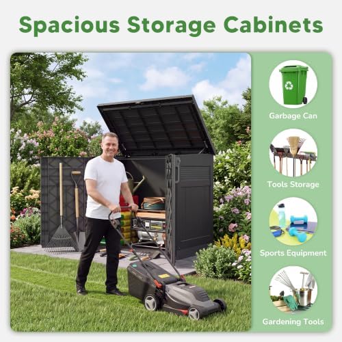 Large Outdoor Storage Box 51 Cu Ft with Pneumatic Hydraulic Lid,Horizontal Outdoor Storage Shed - Easy to Assemble, Waterproof Outdoor Storage Cabinet for Garden - Image 4