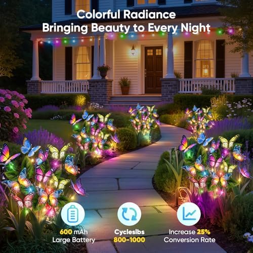 Solar Lights Outdoor Garden Decor: 2 Pack Colorful LEDs Butterfly Lights - Image 4