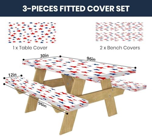CAPSCEOLL Fitted Picnic Table Cover with Bench Covers 8ft - Stars - Image 2